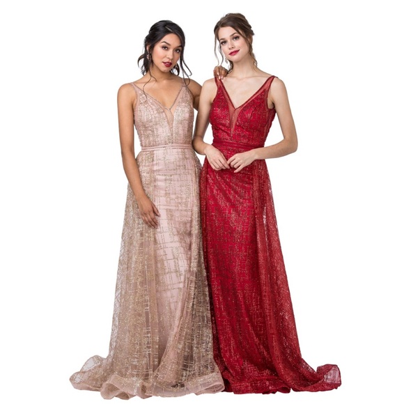 🆕NWT PROM BRIDESMAIDS V neck Embellished Gown - Picture 3 of 6